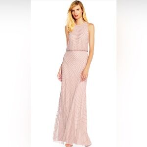 Adrianna Papell Womens Halter Blouson Beaded Gown